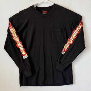 Easyriders of Dallas Long Sleeve Pocket T-Shirt Black Flames Skull Mens Large